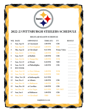 Pittsburgh Steelers 2022-23 Printable Schedule