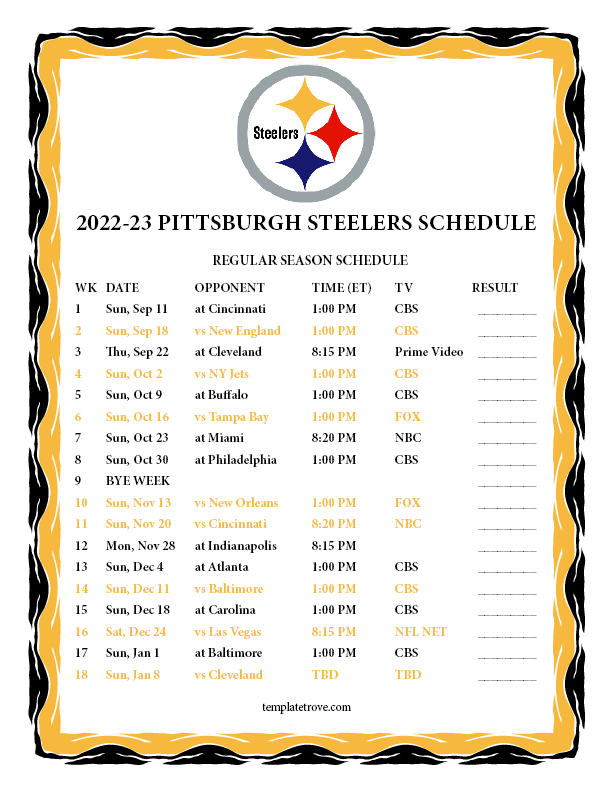 2025 Pittsburgh Steelers Calendar Tyne Alethea