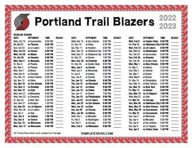Portland Trail Blazers 2022-23 Printable Schedule - Mountain Times