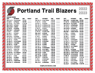 Portland Trail Blazers 2022-23 Printable Schedule - Pacific Times
