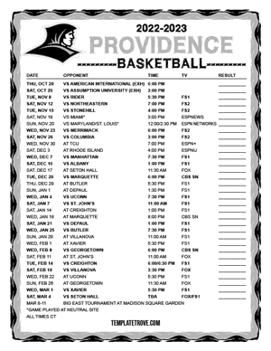 Providence Friars Basketball 2022-23 Printable Schedule - Central Times