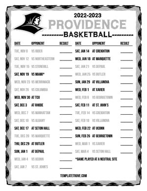 2022-23 Printable Providence Friars Basketball Schedule