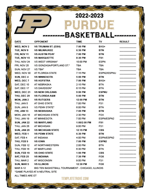 Purdue Boilermakers Basketball 2022-23 Printable Schedule