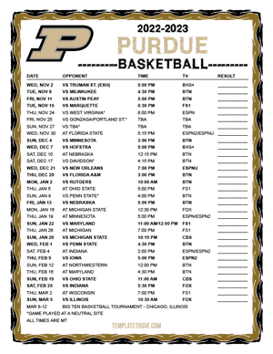 Purdue Boilermakers Basketball 2022-23 Printable Schedule - Mountain Times