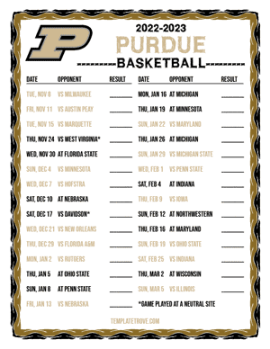 2022-23 Printable Purdue Boilermakers Basketball Schedule