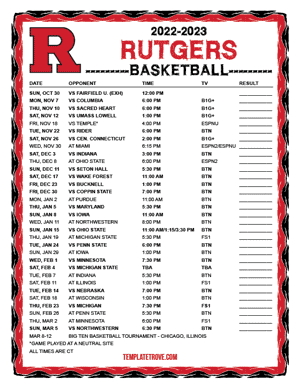 Rutgers Scarlet Knights Basketball 2022-23 Printable Schedule - Central Times