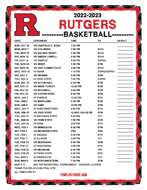 Rutgers Scarlet Knights Basketball 2022-23 Printable Schedule
