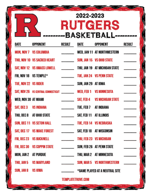2022-23 Printable Rutgers Scarlet Knights Basketball Schedule