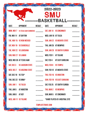 2022-23 Printable SMU Mustangs Basketball Schedule