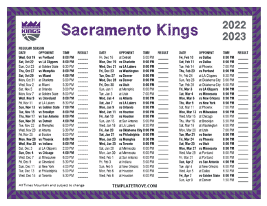 Sacramento Kings 2022-23 Printable Schedule - Mountain Times