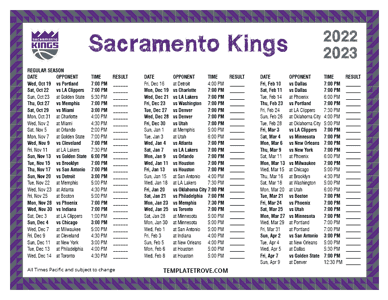 Sacramento Kings 2022-23 Printable Schedule - Pacific Times