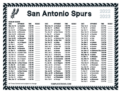 2022-23 Printable San Antonio Spurs Schedule - Central Times