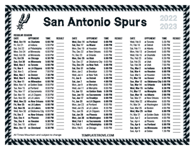 San Antonio Spurs 2022-23 Printable Schedule - Mountain Times