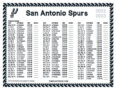 San Antonio Spurs 2022-23 Printable Schedule - Pacific Times
