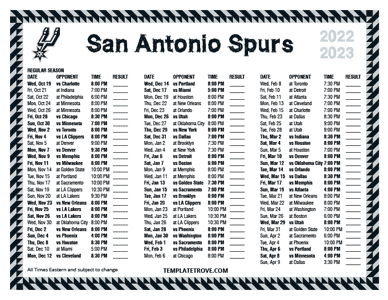 San Antonio Spurs 2022-23 Printable Schedule