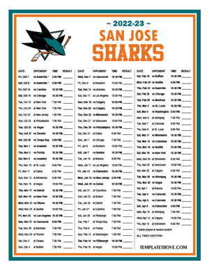 San Jose Sharks 2022-23 Printable Schedule