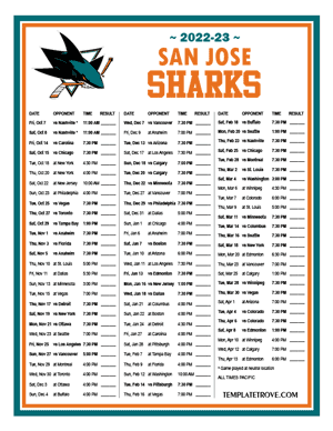 San Jose Sharks 2022-23 Printable Schedule - Pacific Times