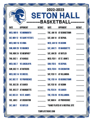 2022-23 Printable Seton Hall Pirates Basketball Schedule