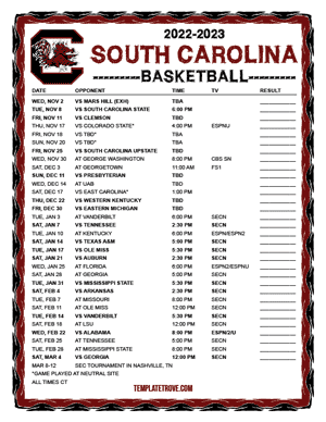 South Carolina Gamecocks Basketball 2022-23 Printable Schedule - Central Times