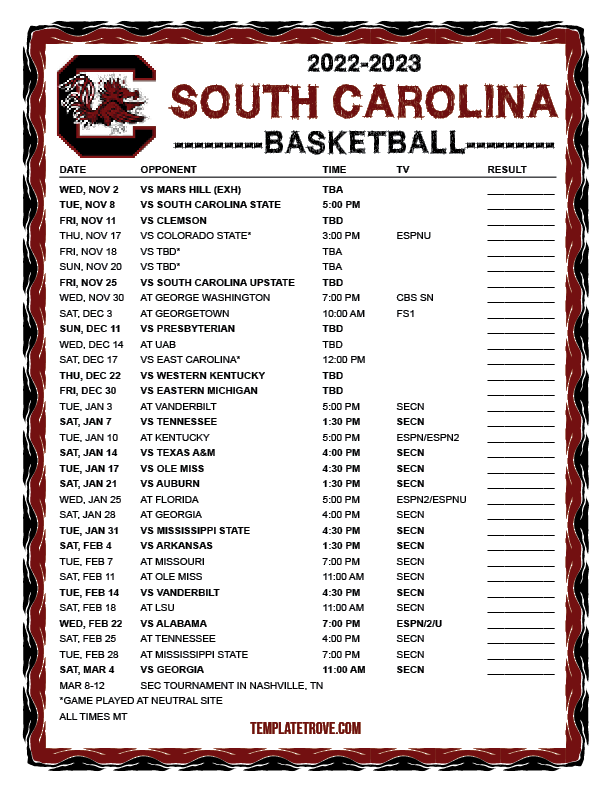 South Carolina Women s Basketball 2024 Schedule Bree Martina