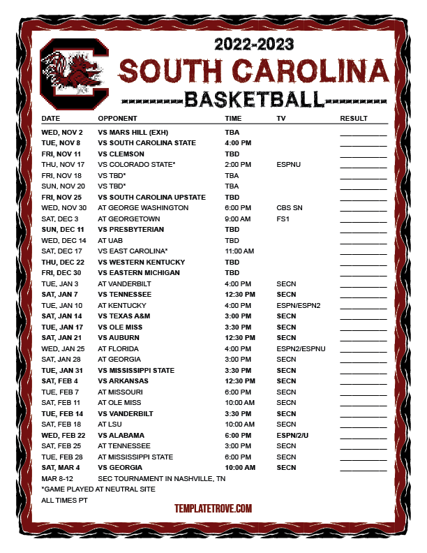 South Carolina Women's Basketball Schedule 20242024 Lind Harrietta