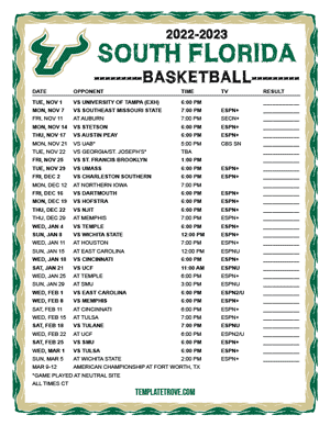South Florida Bulls Basketball 2022-23 Printable Schedule - Central Times