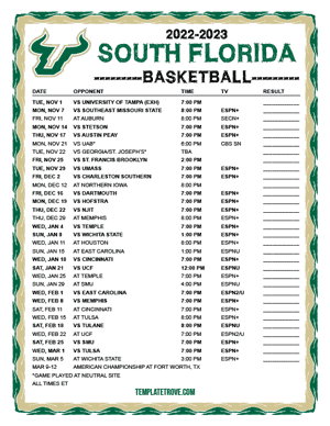 South Florida Bulls Basketball 2022-23 Printable Schedule