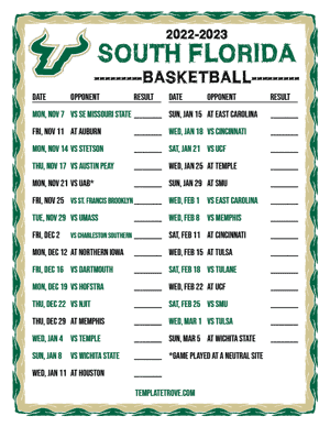 2022-23 Printable South Florida Bulls Basketball Schedule