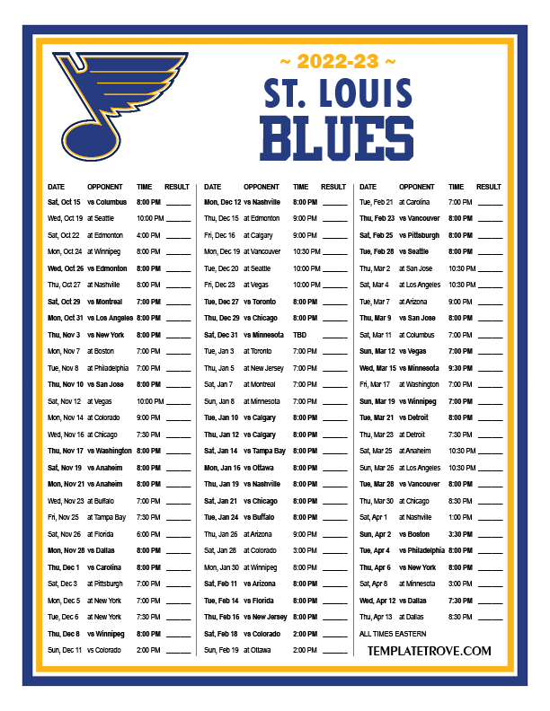 Printable 2022 2023 St Louis Blues Schedule Printable 2022 2023 St Louis Blues Schedule
