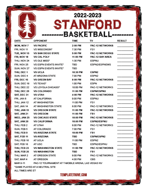 Stanford Cardinal Basketball 2022-23 Printable Schedule