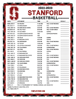 Stanford Cardinal Basketball 2022-23 Printable Schedule - Pacific Times