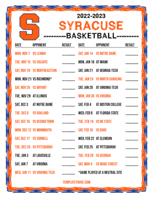 2022-23 Printable Syracuse Orange Basketball Schedule