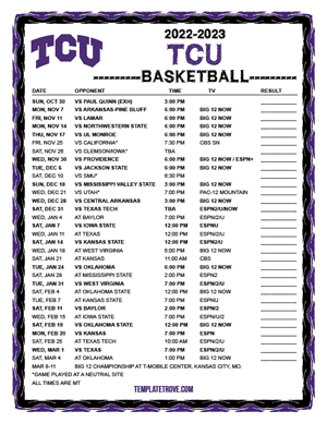 TCU Horned Frogs Basketball 2022-23 Printable Schedule - Mountain Times