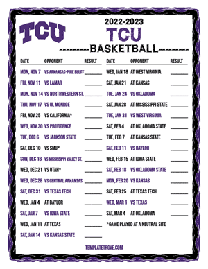 2022-23 Printable TCU Horned Frogs Basketball Schedule