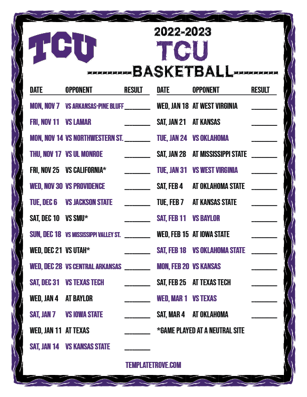 Tcu Schedule 2025 Kimmy Harmony