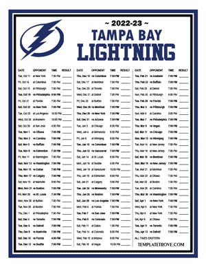 Tampa Bay Lightning 2022-23 Printable Schedule