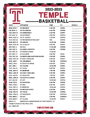 Temple Owls Basketball 2022-23 Printable Schedule - Mountain Times