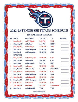 Tennessee Titans 2022-23 Printable Schedule - Central Times