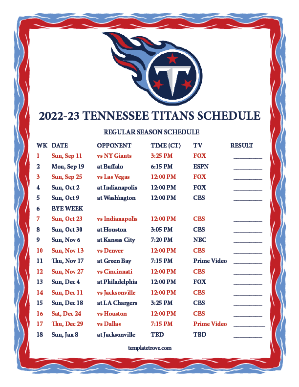 Tennessee Titans schedule 2023: Every opponent released, date
