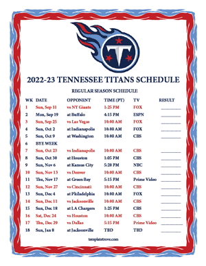 Tennessee Titans 2022-23 Printable Schedule - Pacific Times