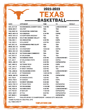 Texas Longhorns Basketball 2022-23 Printable Schedule - Pacific Times