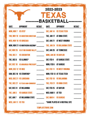 2022-23 Printable Texas Longhorns Basketball Schedule