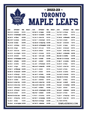 Toronto Maple Leafs 2022-23 Printable Schedule - Central Times