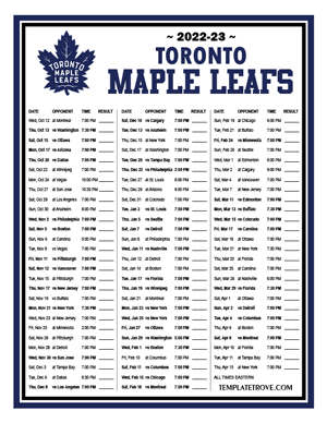 Toronto Maple Leafs 2022-23 Printable Schedule