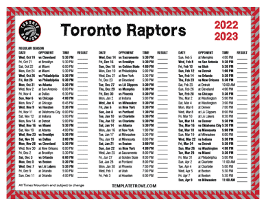 Toronto Raptors 2022-23 Printable Schedule - Mountain Times