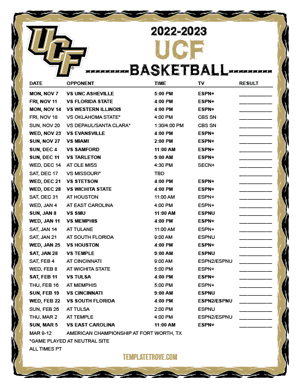 UCF Knights Basketball 2022-23 Printable Schedule - Pacific Times
