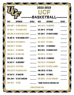 2022-23 Printable UCF Knights Basketball Schedule
