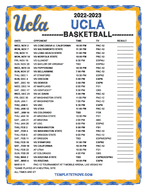 UCLA Bruins Basketball 2022-23 Printable Schedule
