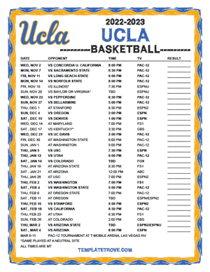 UCLA Bruins Basketball 2022-23 Printable Schedule - Mountain Times