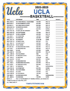 UCLA Bruins Basketball 2022-23 Printable Schedule - Pacific Times